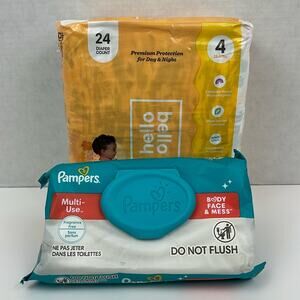 Hello Bello Diapers 24 Count Size 4 + Pampers Multi-Use Wipes 56 Count